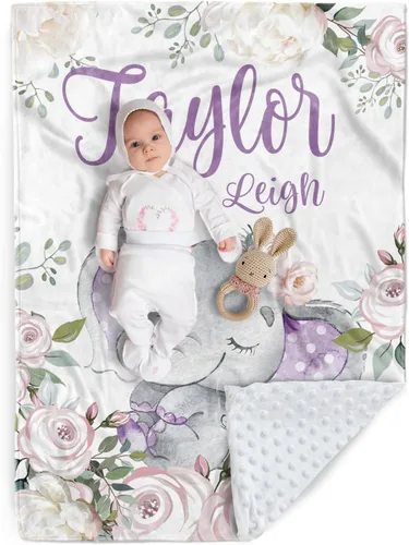 Miniatura 24 de Manta de bebé personalizada, manta de felpa suave con respaldo de puntos de doble capa para niños y niñas, nombre personalizado con diseño de animal