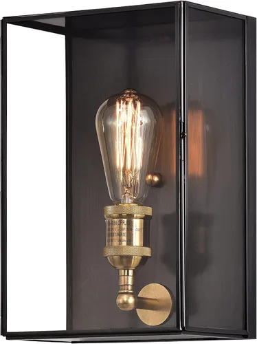 Miniatura 10 de Farol de pared de latón macizo para exteriores, lámpara de porche exterior con vidrio templado, iluminación de pared rectangular impermeable