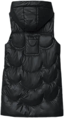 Miniatura 4 de Chaleco con capucha para mujer, versión larga, acolchado, con relleno de plumón sintético, adecuado para otoño e invierno, chalecos de talla grande