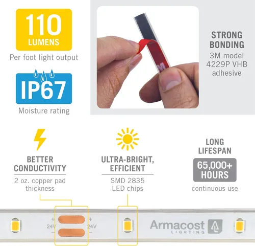 Miniatura 4 de Armacost Lighting RibbonFlex Pro Soft White (3000K), 30LEDs/M, 2.5M, 24V Luz de cinta para exteriores, 8.2 pies (144410)