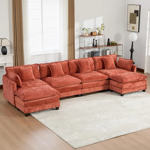 Miniatura 103 de Sofá modular negro de 111.5 pulgadas, sofás seccionales grandes de 3 plazas para sala de estar, sofá nube de tela de felpilla de gran