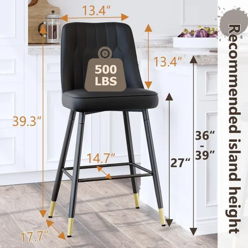 Miniatura 2 de Juego de 4 Taburetes de Bar, Taburetes de Bar de Altura de Mostrador con Respaldo, Taburetes de Cocina Modernos de Cuero Sintético, Taburete de Bar