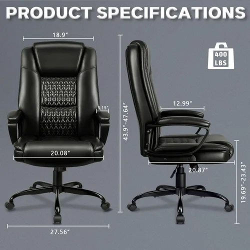 Miniatura 3 de LEMBERI Silla de Escritorio de Oficina, Silla Ejecutiva Gerencial Grande y Alta, Silla de Computadora con Respaldo Alto, Sillas Ergonómicas de Cuero