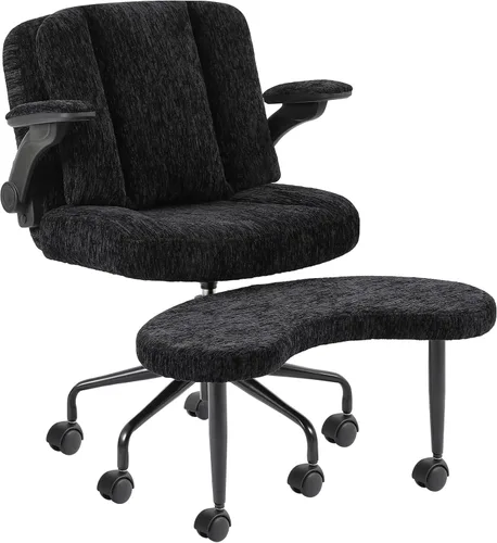 Miniatura 14 de Silla de escritorio extragrande, para sentarse con piernas cruzadas, con cojín de respaldo y reposabrazos ajustables, fabricada en tela, con ruedas