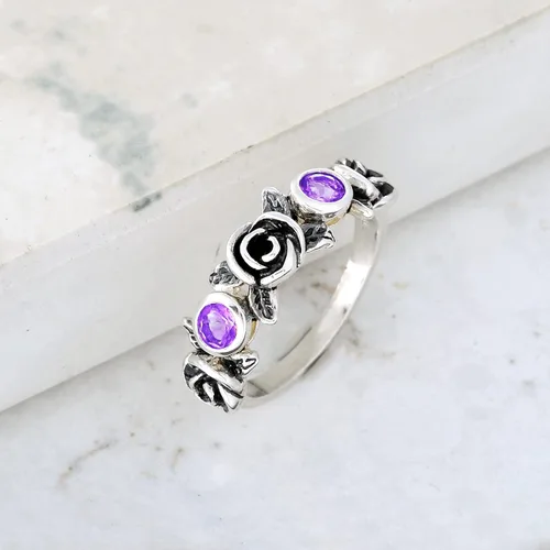 Miniatura 5 de Paz Creations Ring For Women - 925 Sterling Silver Vintage Rings For Woman - Handcrafted Rose Flower Design With Gemstones - Jewelry with One Year