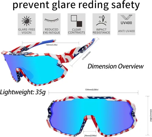 Miniatura 2 de Vipers - Lentes de sol para hombre y mujer, lentes de sol deportivos polarizados para ciclismo, pesca, correr y escalar, UV 400 Bandera azul+