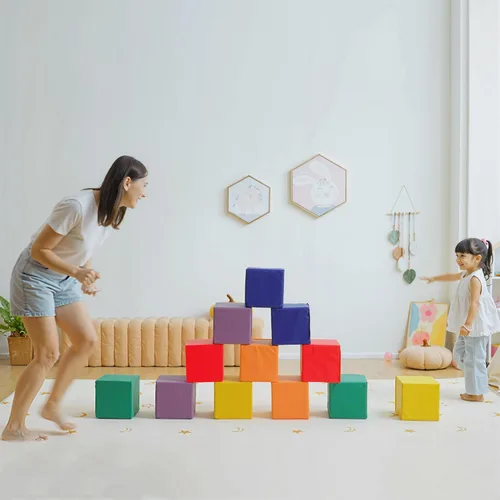 Miniatura 8 de Soozier Bloques de juego suaves de 12 piezas, juguete de espuma suave, bloques de construcción y apilamiento, juguetes de aprendizaje compatibles