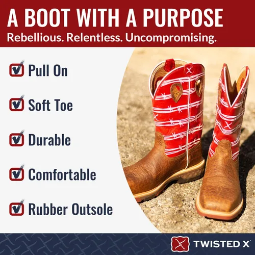 Miniatura 5 de Twisted X Botas de trabajo Western de 12" para hombre, Sillín envejecido y rubí