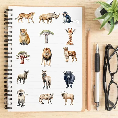 Miniatura 4 de Calcomanías geniales de animales salvajes para álbum de recortes, 50 calcomanías de vinilo impermeables de animales africanos para botellas de agua