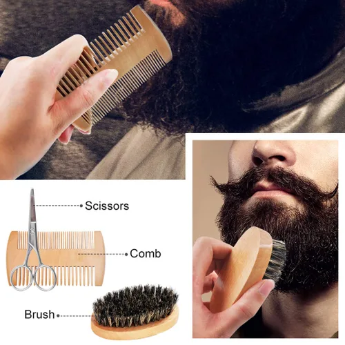 Miniatura 6 de Kit de barba, kit de aseo de barba con lavado/champú, 2 paquetes de aceite de barba, bálsamo de barba, lavado de barba, cepillo, peine, tijera
