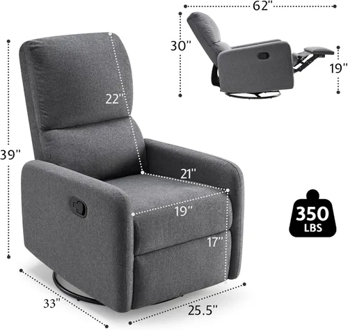 Miniatura 2 de Jocisland Silla Giratoria Reclinable para Adultos, Silla de Balancín para Cuarto de Bebé con Respaldo Alto, Pequeño Balancín para Espacios Crema