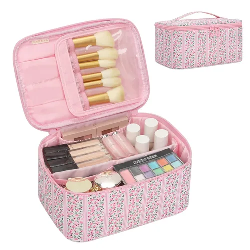 Miniatura 19 de OCHEAL Makeup Bag,Travel Makeup Organizer Bag, Cute Cosmetic Bags for Women Girls Travel Toiletry Bag Traveling With Brush Slot And Divider-Floral