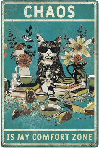Letreros de metal vintage con diseño de gato verde, 8 x 12 pulgadas, divertido arte para amantes de los gatos, para sala de estar, oficina, tienda,