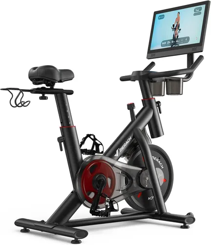 Miniatura 10 de Merach Exercise Bike, Magnetic Friction Stationary Bike with Brake Pad and Exclusive App, Low Noise Indoor Cycling Bike with 300lbs Weight Capacity