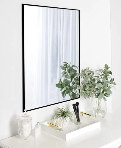 Miniatura 7 de HANS Espejo rectangular grande de baño, espejo de tocador con marco de madera montado en la pared (40 x 24 pulgadas) (negro)