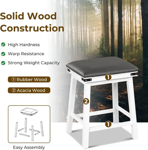 Miniatura 6 de Giantex Juego de 2 taburetes de bar de 24 pulgadas de altura de mostrador, taburetes de bar de madera sintética de granja con asiento acolchado