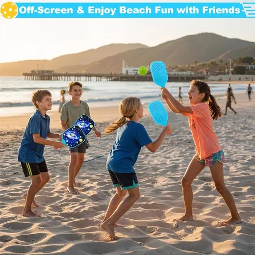 Miniatura 4 de Foayex Juego de 2 palas de pickleball para niños, juegos al aire libre, juguetes para patio, playa, piscina, campamento, viajes, regalos
