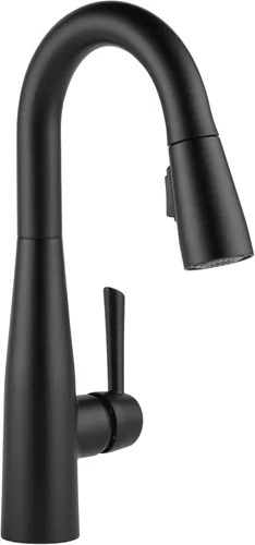 Grifo de Fregadero de Barra Delta Essa Negro Mate con Rociador Desplegable, Grifo Moderno de Fregadero de Preparación de Un Solo Orificio, Una Sola