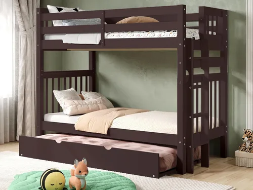 Miniatura 12 de Bedz King Literas altas de tamaño individual sobre individual, estilo Mission con escalera lateral y 2 cajones debajo de la cama, color cereza oscuro
