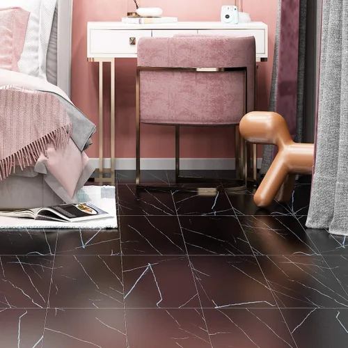 Miniatura 4 de Livelynine Azulejos de suelo de despegar y pegar, paquete de 32 unidades de 12 x 12 pulgadas, suelos de vinilo de mármol blanco y negro para cocina
