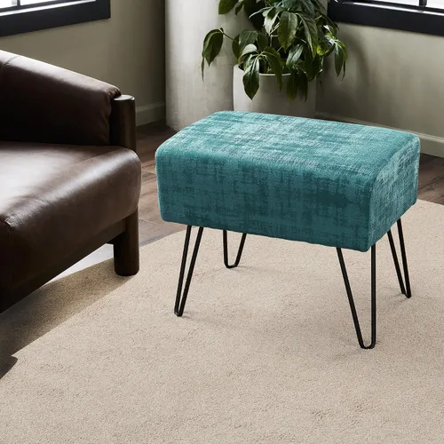 Miniatura 4 de Home Soft Things Otomana otomana de terciopelo texturizado azul, 19 x 13 x 17 pulgadas de alto, color verde ágata, banco otomano de entrada difuso