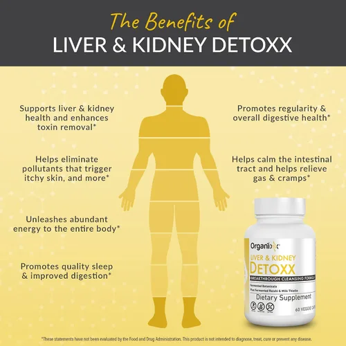 Miniatura 3 de Organixx Suplemento de limpieza de apoyo para el riñón y el hígado, fórmula herbaria Reishi de cardo mariano para salud digestiva, salud renal e