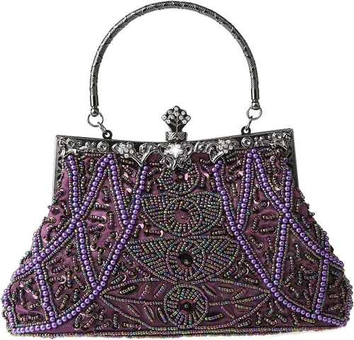 Miniatura 16 de Bolso de mano de estilo vintage con cuentas florales y strass para mujer, con bordado de lentejuelas, bandolera para novia, boda, fiesta