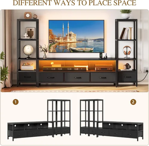 Miniatura 4 de YITAHOME Moderno soporte de TV para televisores de 65 pulgadas, centro de entretenimiento con cajones y estanterías, gabinete de consola de TV LED