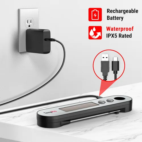 Miniatura 7 de Termómetro digital de carne ThermoPro TP610 para cocinar, termómetro de alimentos recargable de lectura instantánea con pantalla LCD giratoria