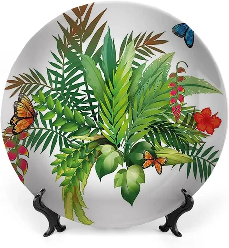 Miniatura 8 de Placa de exhibición de cerámica, placa decorativa colgante de cerámica de flores, mariposas ornamentadas artísticas, 10 pulgadas, placa de cerámica