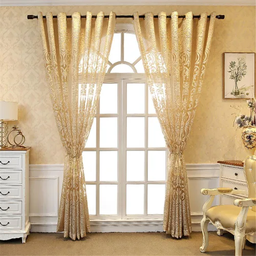 Miniatura 9 de Gxi Paneles de cortinas transparentes de jacquard marrón con ojales, 2 paneles para sala de estar, puerta corredera, cortina de gasa de tul europeo