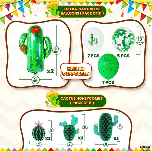 Miniatura 2 de KatchOn, Juego de decoraciones de fiesta de cactus, 30 unidades, globos de cactus, panal de abeja, pancarta de cactus Decoraciones de cumpleaños
