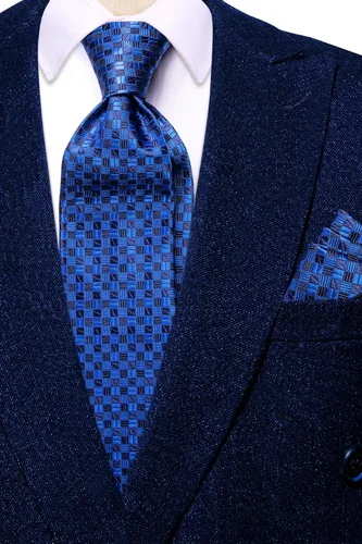 Miniatura 34 de Hi-Tie Corbata clásica de cachemira para hombre con pañuelo y gemelos a cuadros