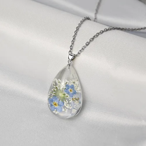 Miniatura 23 de Collar de flores silvestres prensadas con encaje de Forget-Me-Not y Queen Anne Collar de flores prensadas de oro Collares hechos a mano
