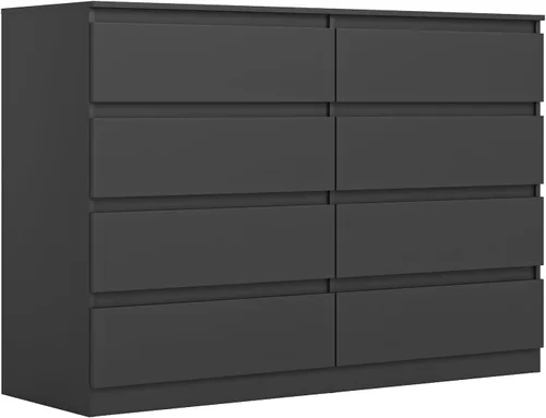 Vibe & Dine Cómoda doble de 8 cajones, cómoda de madera moderna con amplio almacenamiento para armario, dormitorio, sala de estar, color negro