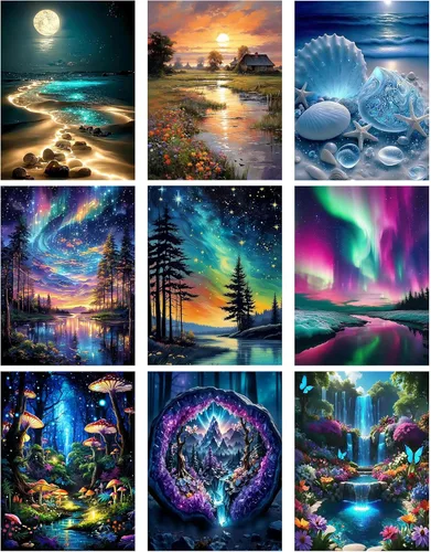 Miniatura 10 de Meothan Paquete de 6 Kits de Pintura de Diamantes Paisaje Lunar Kits de Arte de Diamantes para Adultos Principiantes, Pintura de Taladro Redondo