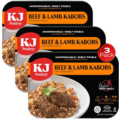 KJ Poultry Comidas listas Kosher – Brocheta de cordero y quinua, comidas de carne MRE listas para comer (paquete de 3) preparadas para entrada
