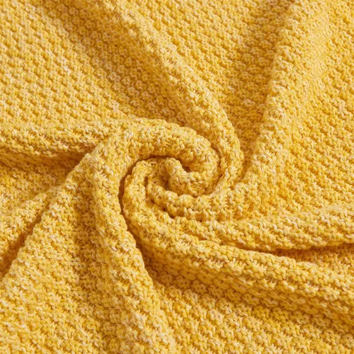 Miniatura 2 de Longhui bedding - Manta de punto amarilla brillante para sofá, suave, acogedora, lavable a máquina, 100% algodón, manta de punto para sofá, pesada