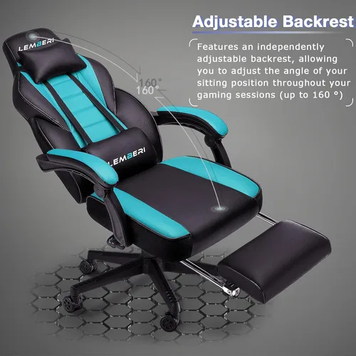Miniatura 4 de LEMBERI Sillas de juegos para adultos, sillas ergonómicas de videojuegos con reposapiés, silla de juegos grande y alta, capacidad de peso de 400