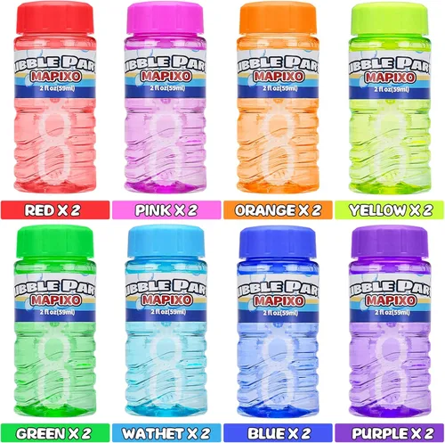 Miniatura 3 de Paquete de 16 burbujas para recuerdos de fiesta de niños, botella de burbujas con varita unida a la tapa, juego de burbujas de 8 colores a granel