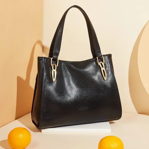 Miniatura 5 de Bolso de mano de cuero genuino para mujer, bolso de mano grande de trabajo con asa superior, bolso de hombro para mujer, 02 negro