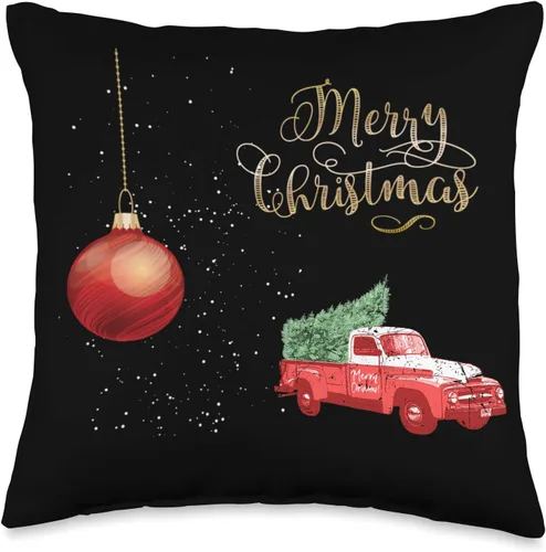 Cojines Decorativos Para Sala Cojín decorativo con texto en inglés "Tree Truck", diseño de Feliz Navidad, 16 x 16 pulgadas, multicolor