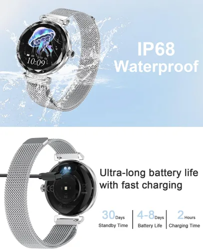 Miniatura 6 de Relojes inteligentes para mujer (respuesta/hacer llamadas), reloj inteligente AMOED de 1.19 pulgadas para iPhone Android, rastreador de actividad