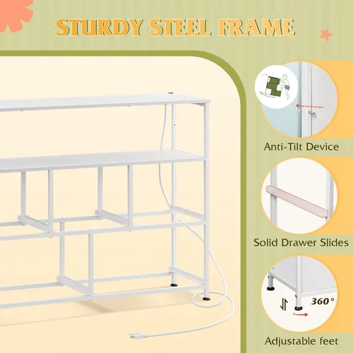 Miniatura 9 de WLIVE Cómoda blanca para dormitorio, cómoda de 5 cajones con estación de carga, cómoda de tela con estantes abiertos, cómoda de almacenamiento