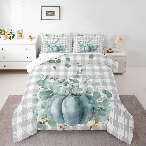 Miniatura 19 de Erosebridal Edredón de Halloween, edredón de otoño con hojas de plumón para dormitorio, decoración de sala de estar, farol de calabaza, juego