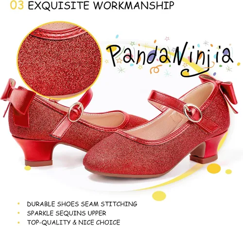 Miniatura 43 de PANDANINJIA Vestido de jada para niñas y niños pequeños, zapatos de princesa Mary Jane con tacones con lazo para fiesta, boda, boda