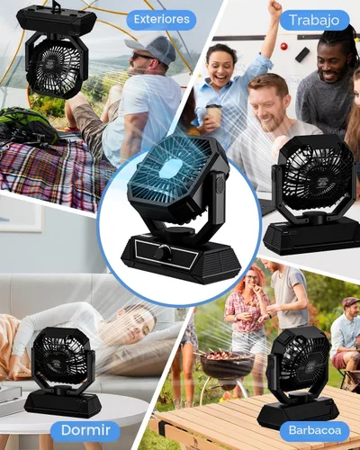 Miniatura 7 de Ventilador portátil recargable, ventilador de batería de 20000 mAh con linterna LED, ventilador de mesa, artículos esenciales de campamento, USB C