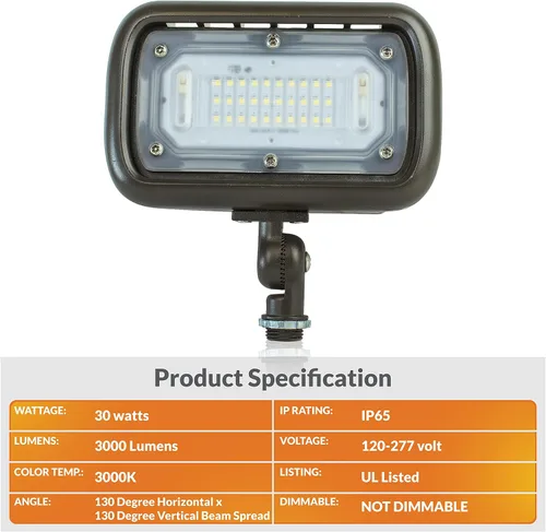 Miniatura 8 de Newhouse Lighting WW30BRZ - Luz de inundación LED de 30 vatios para exteriores, resistente a la intemperie, bronce
