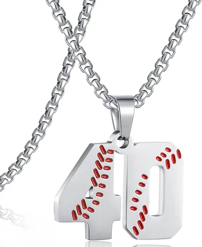 Miniatura 61 de SKQIR Colgante de número de jersey de béisbol para hombres y niños - Cadena de acero inoxidable para atletas - Negro