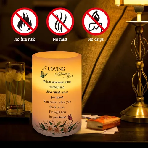 Miniatura 6 de Vela sin llama con luz LED de cera real con temporizador, regalo de condolencias por pérdida de un ser querido, regalos conmemorativos por pérdida